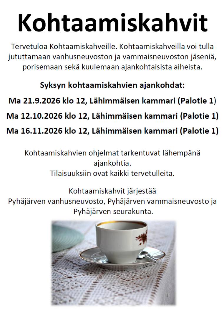 kuvassa kahvikuppi ja tiedot tapahtumasta.