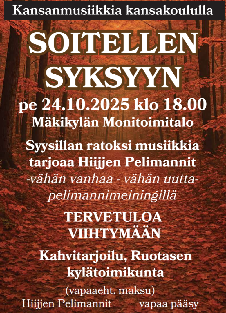 kuvassa on tapahtuman juliste. tekstiä, taustalla syksyinen maisema.